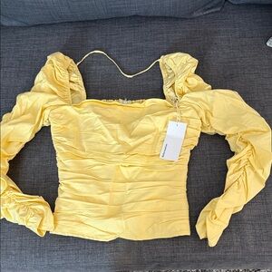 Reformation Sunny Yellow Ruched Blouse